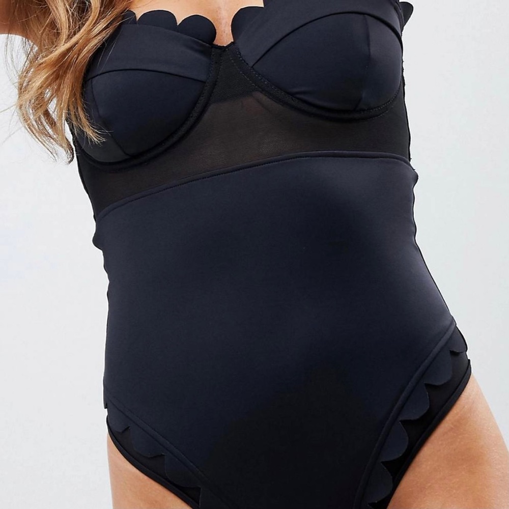 ASOS Scalloped Detail One Piece Swimsuit-Black